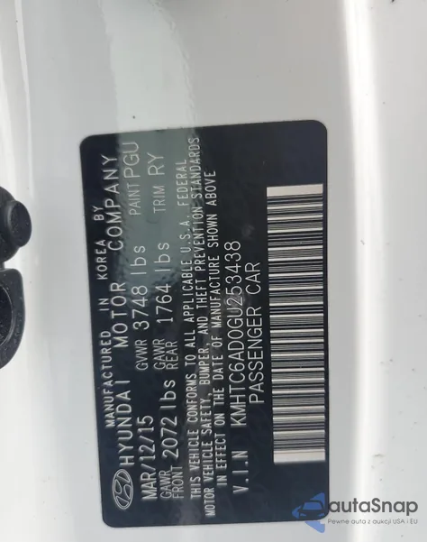 2016 Hyundai Veloster из США, поврежденный, VIN KMHTC6AD0GU253438